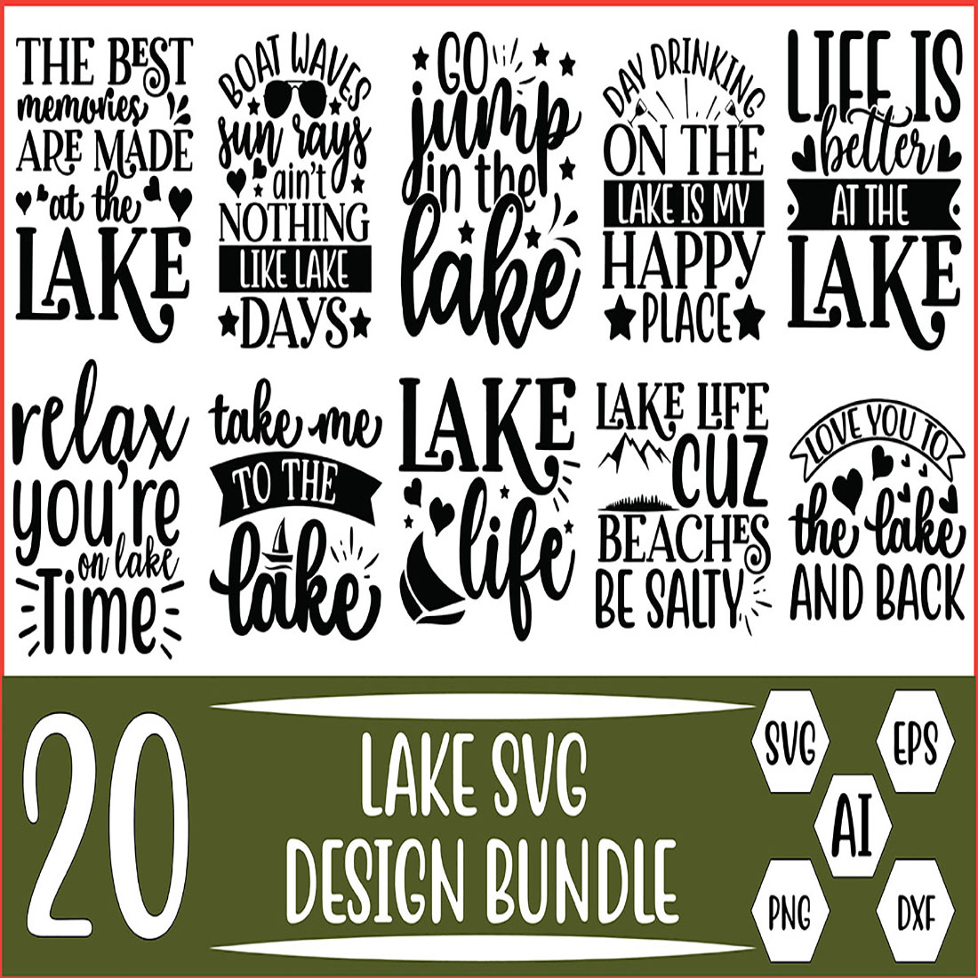 20 Lake Svg Design Bundle Vector Template cover image.