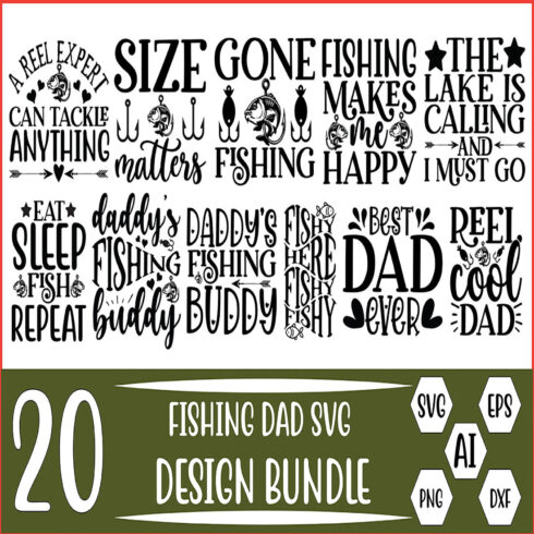 20 Fishing Dad Svg Designs Bundle Files Vector Template cover image.