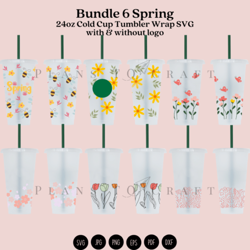 Bundle 6 Spring Flower 24oz Cold Cup Tumbler Wrap cover image.