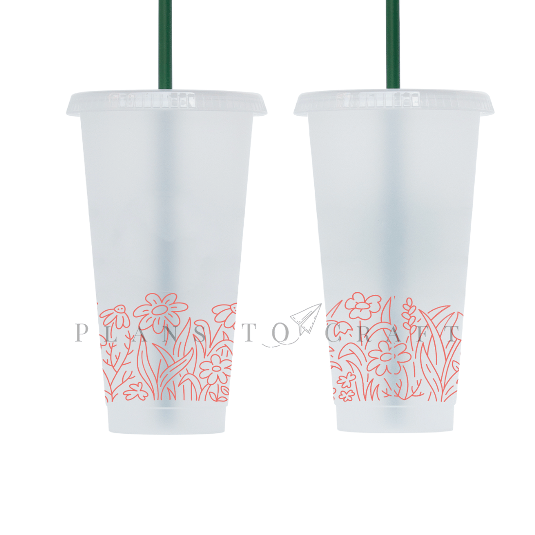 Two plastic cups with straws on top of each other.
