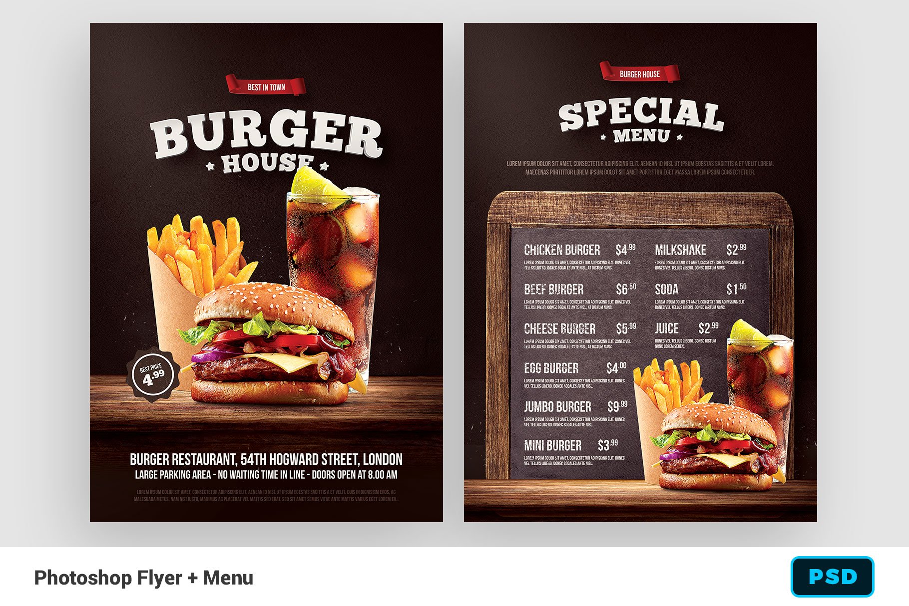 Burger Flyer + Menu cover image.