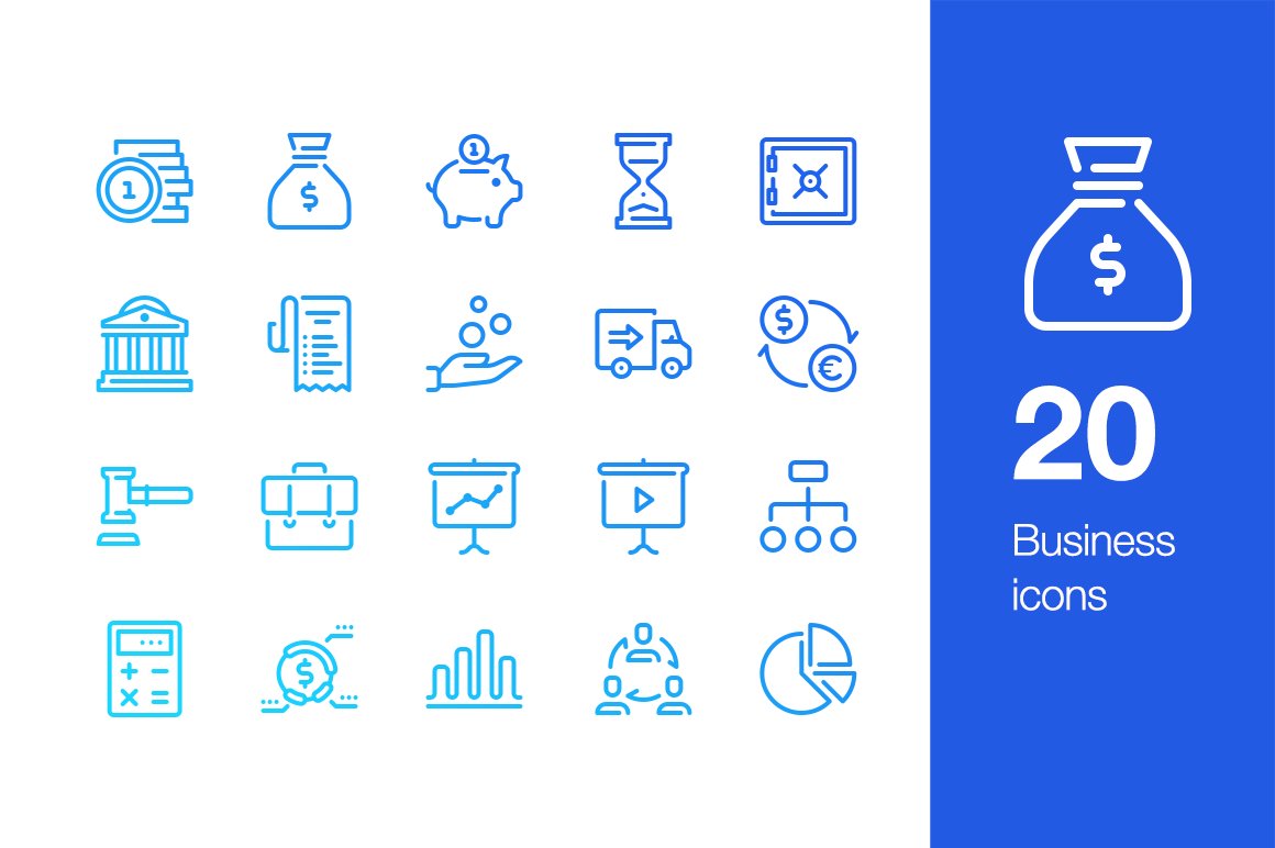 20 Business and Finance icons cover image.