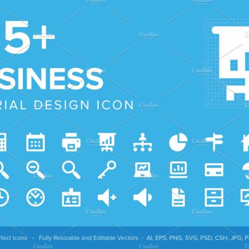 125+ Business Material Design Icons cover image.