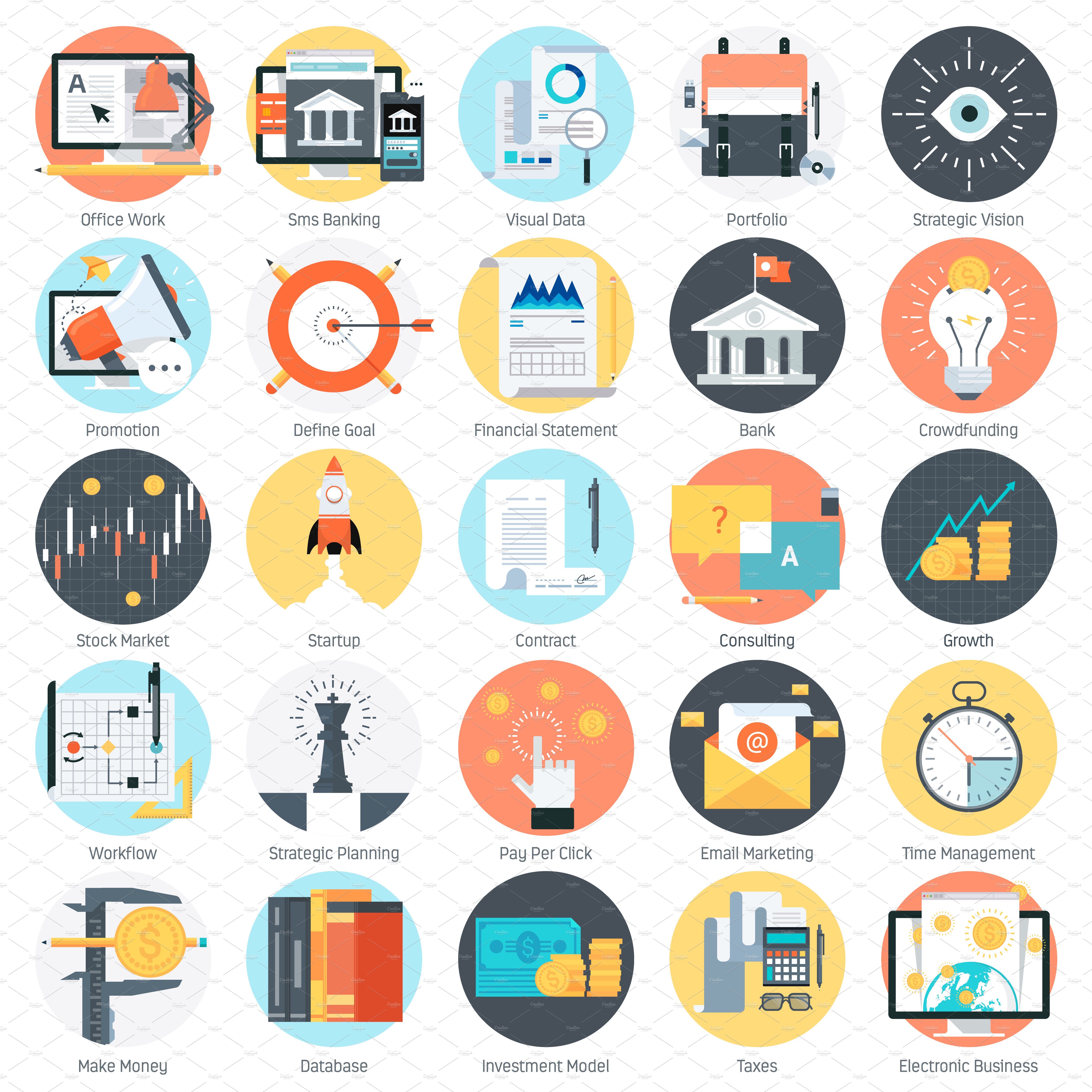 Business and finance icon set cover image.