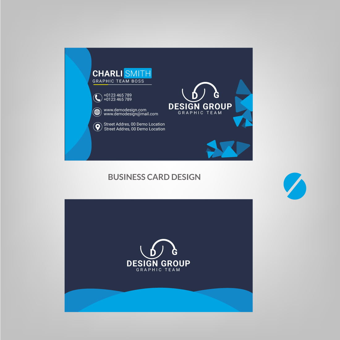 Blue business card with a headphone on it.