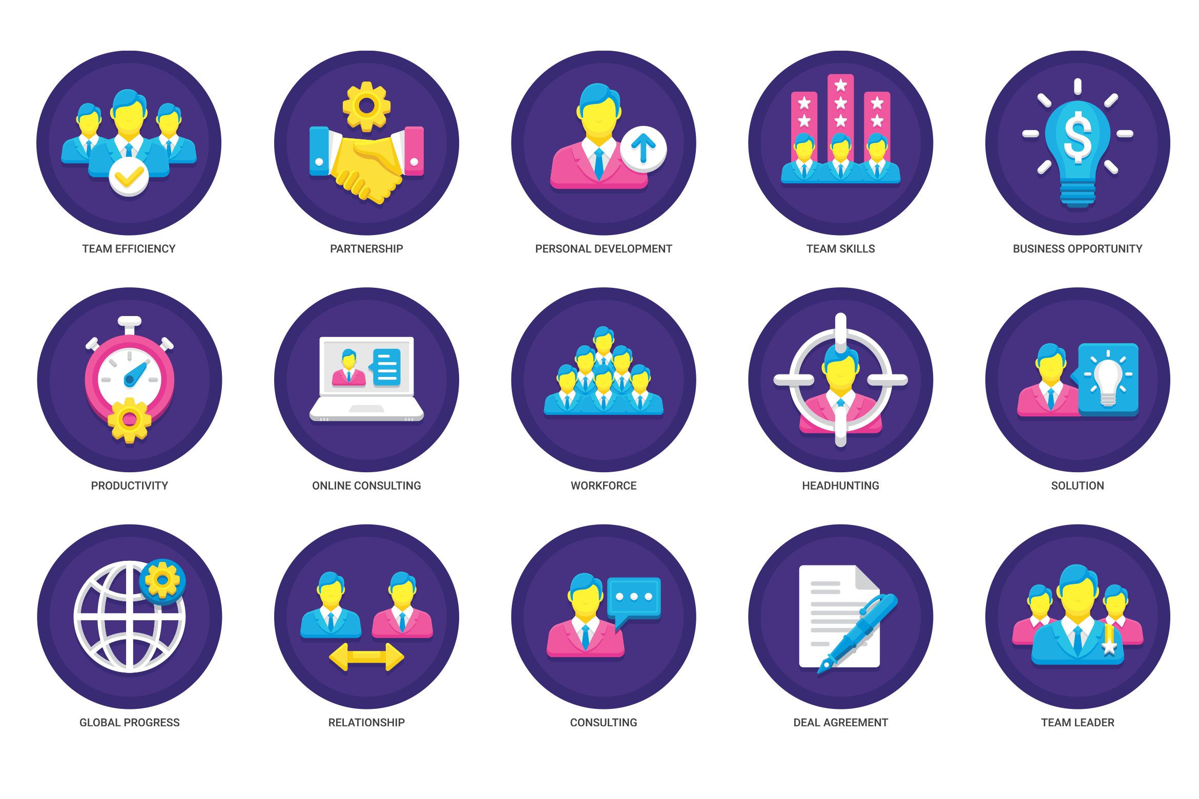 85 Business Icons | Orchid Series preview image.