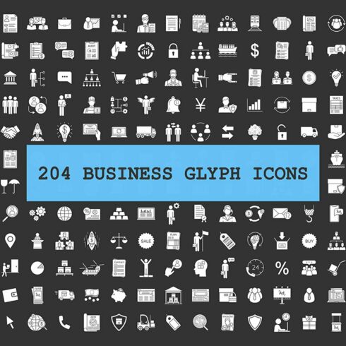 Business glyph icons big set cover image.