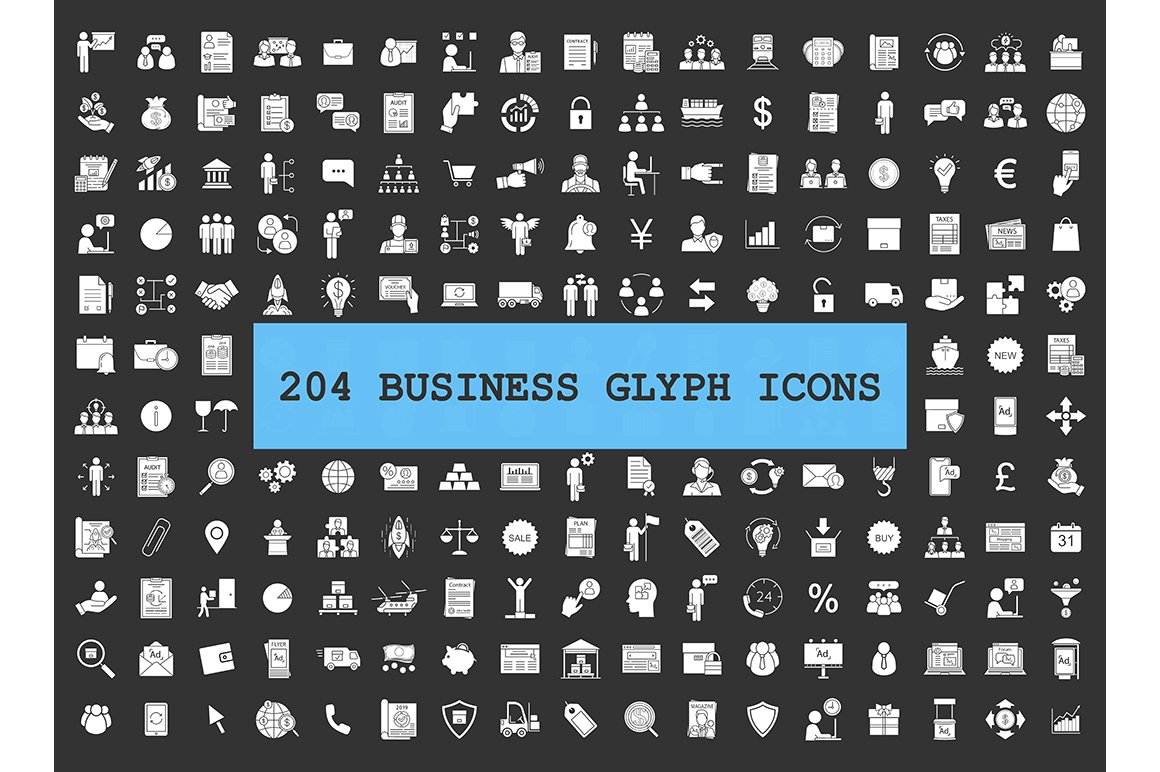 Business glyph icons big set cover image.