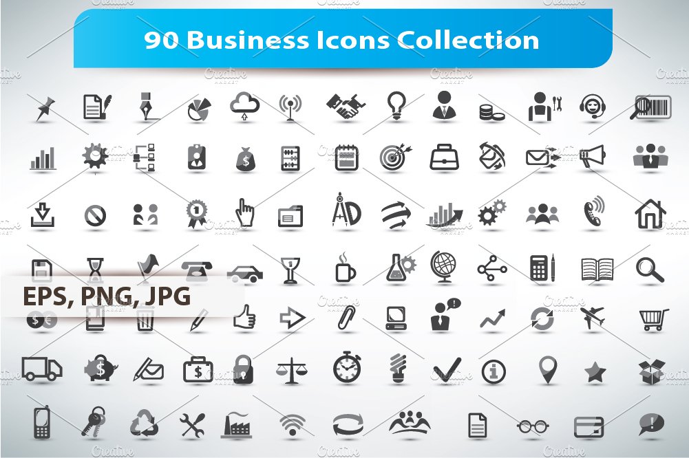 Collection of 90 Business Icons cover image.