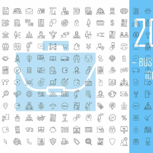 Business linear icons big set cover image.