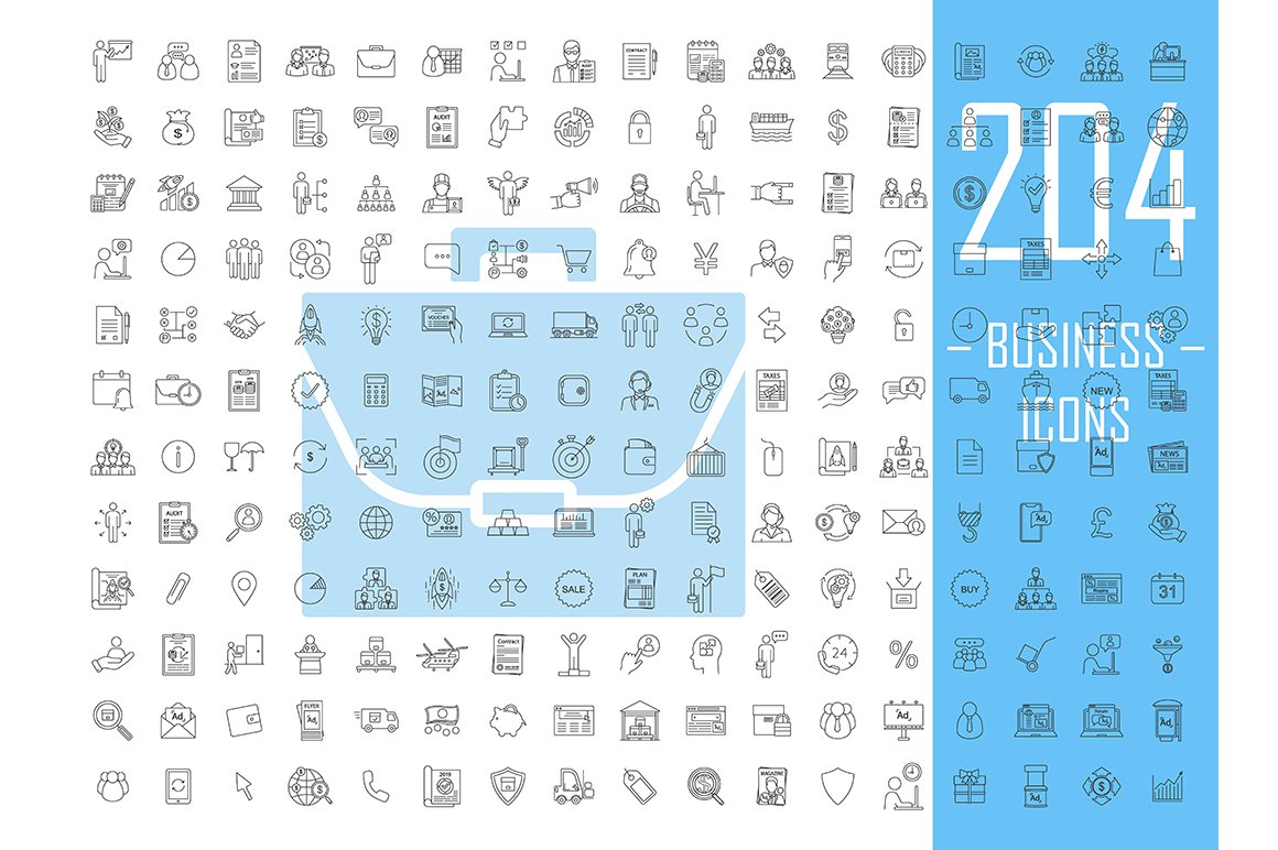 Business linear icons big set cover image.