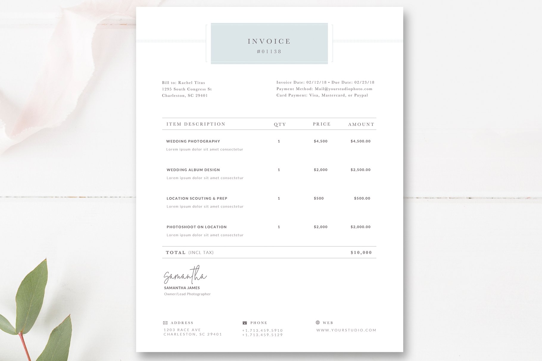 Invoice Receipt for Photographers preview image.