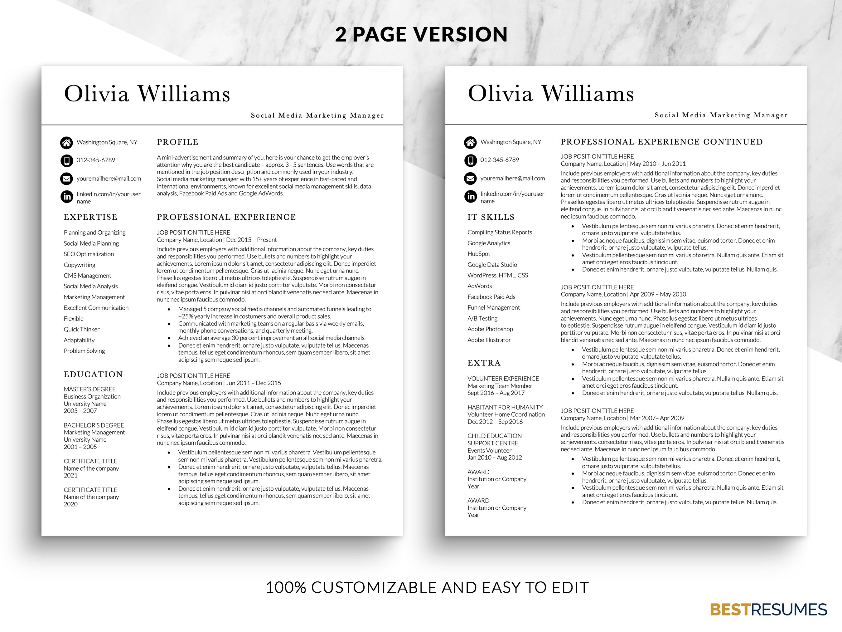 Modern Page Resume Template Word preview image.