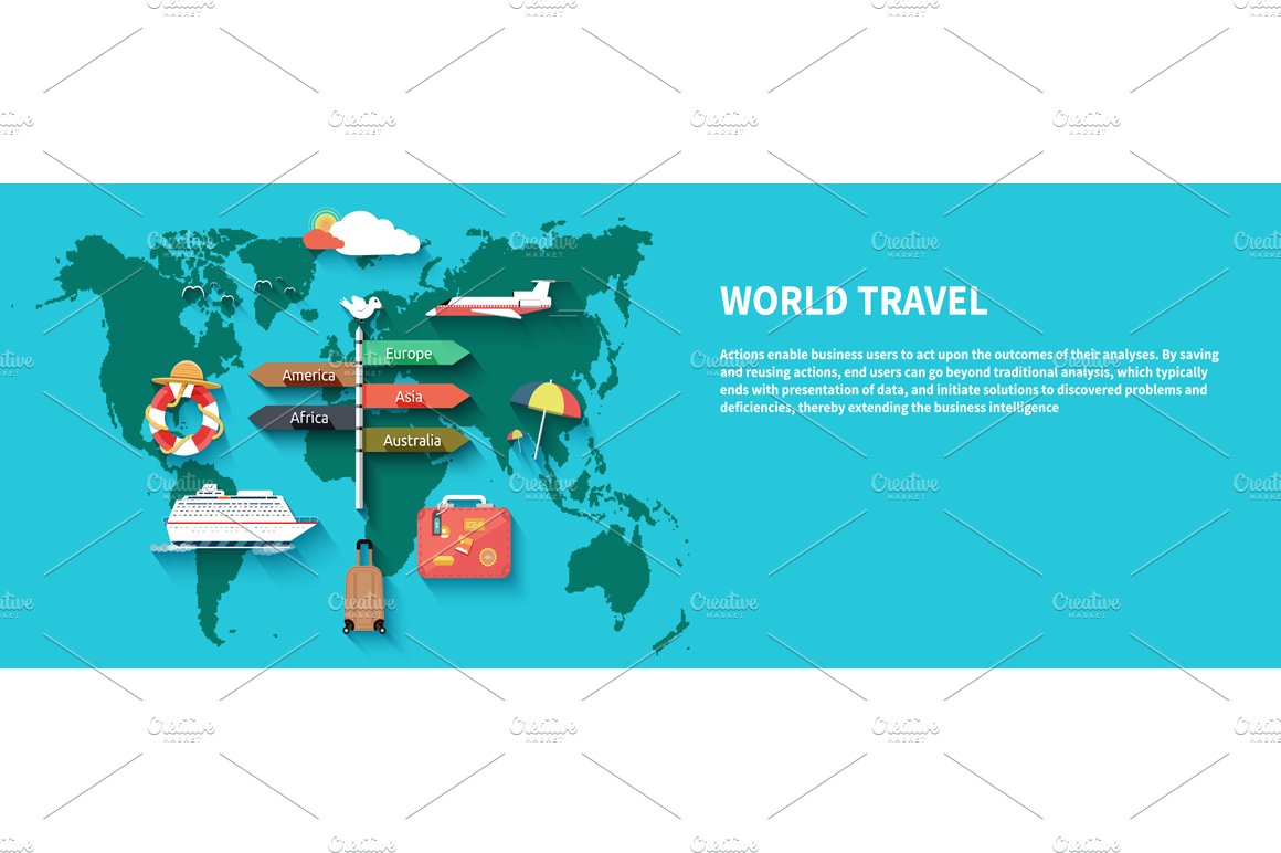 Icons set of traveling and planning cover image.