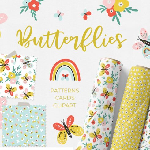 Butterflies patterns & clipart cover image.