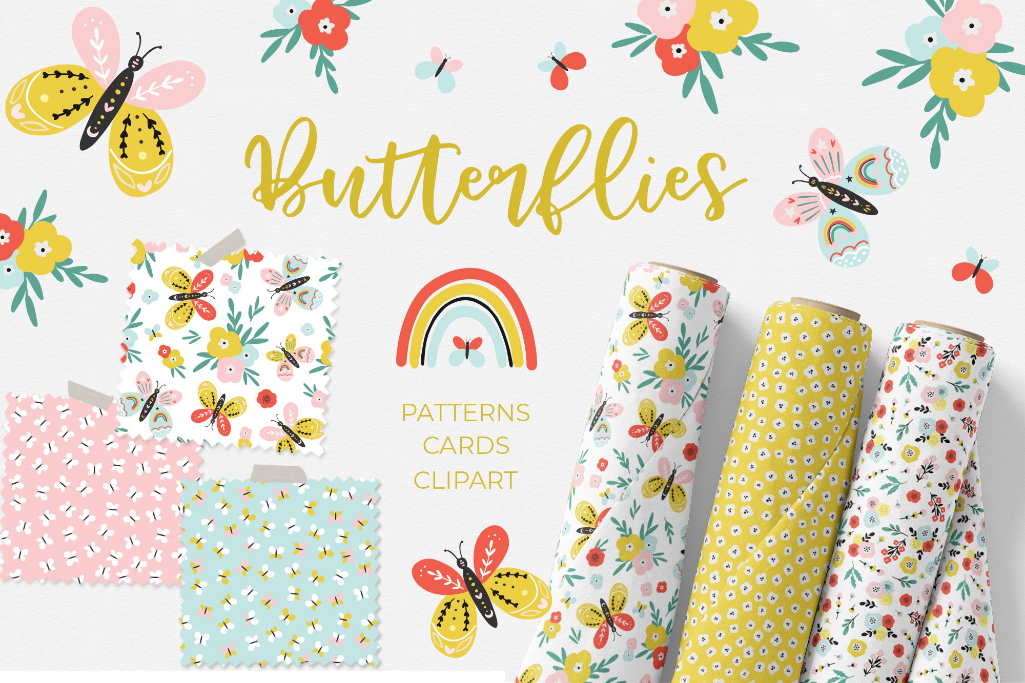 Butterflies patterns & clipart cover image.