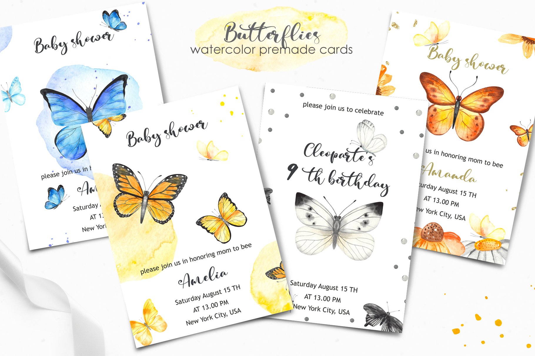 butterflies watercolor premade cards 10