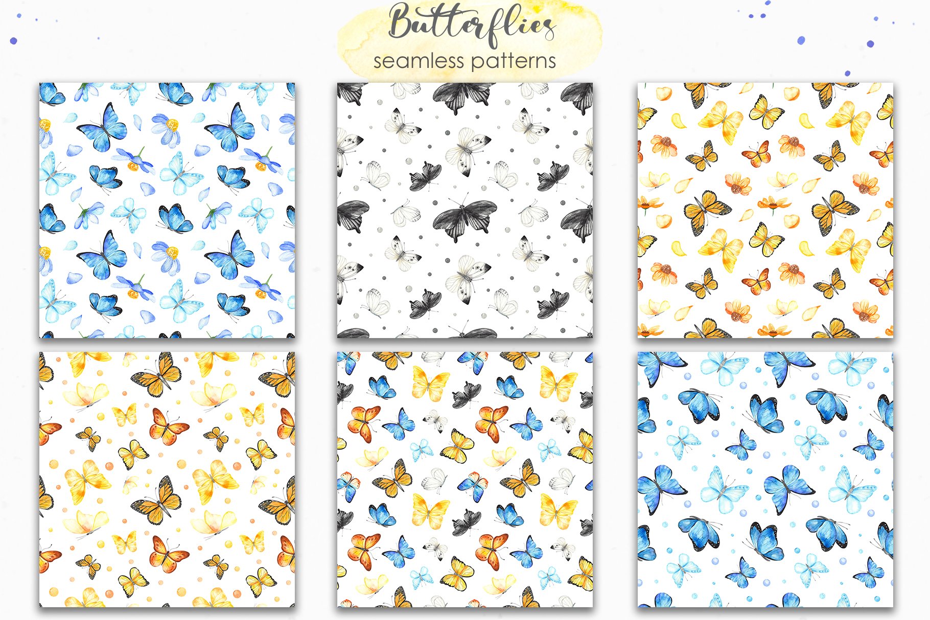 butterflies watercolor seamless patterns 536