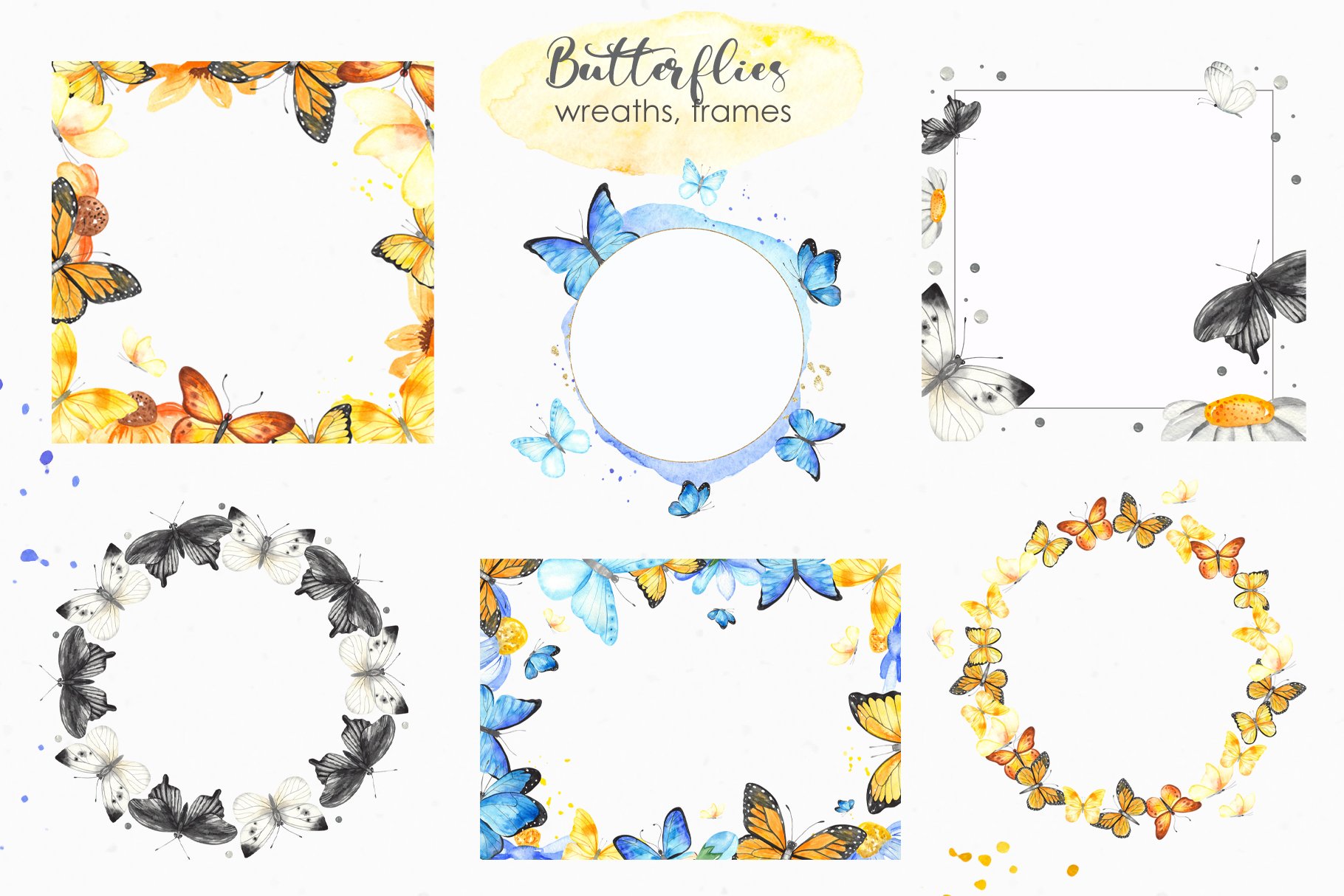 butterflies watercolor wreaths frames 372
