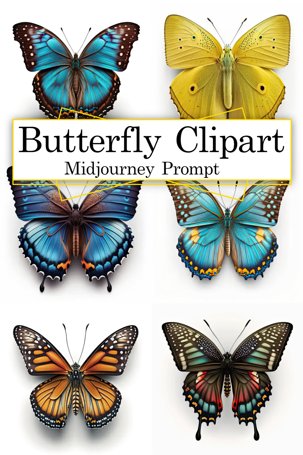 Realistic Butterfly Clipart Generator Midjourney Prompt pinterest preview image.