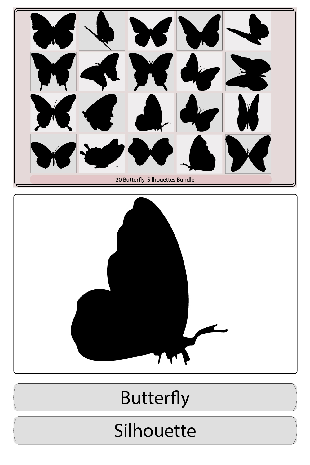 silhouettes of butterflies,butterfly silhouette,Silhouette of a butterfly pinterest preview image.