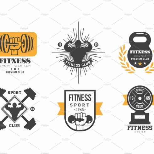 Fitness club logo design set, retro cover image.
