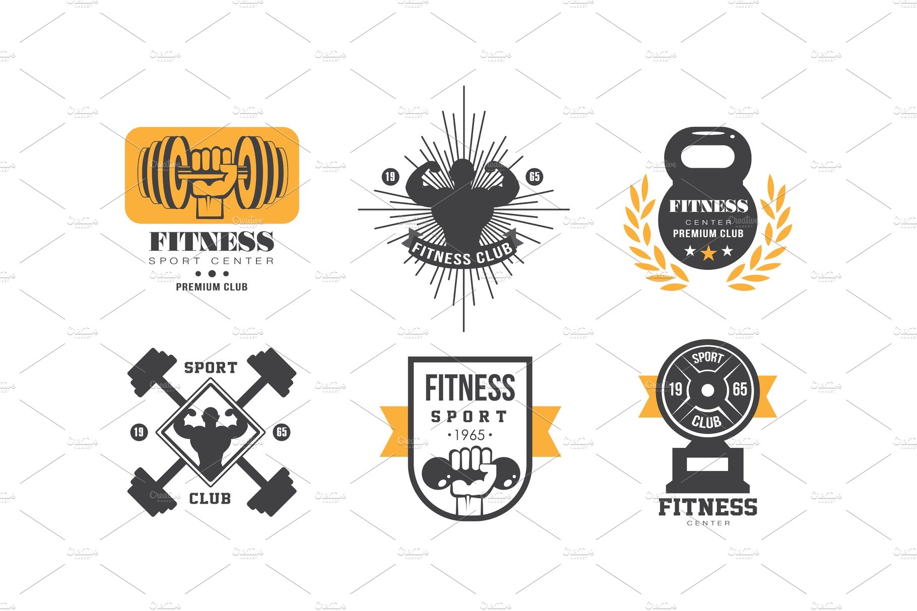 Fitness club logo design set, retro cover image.