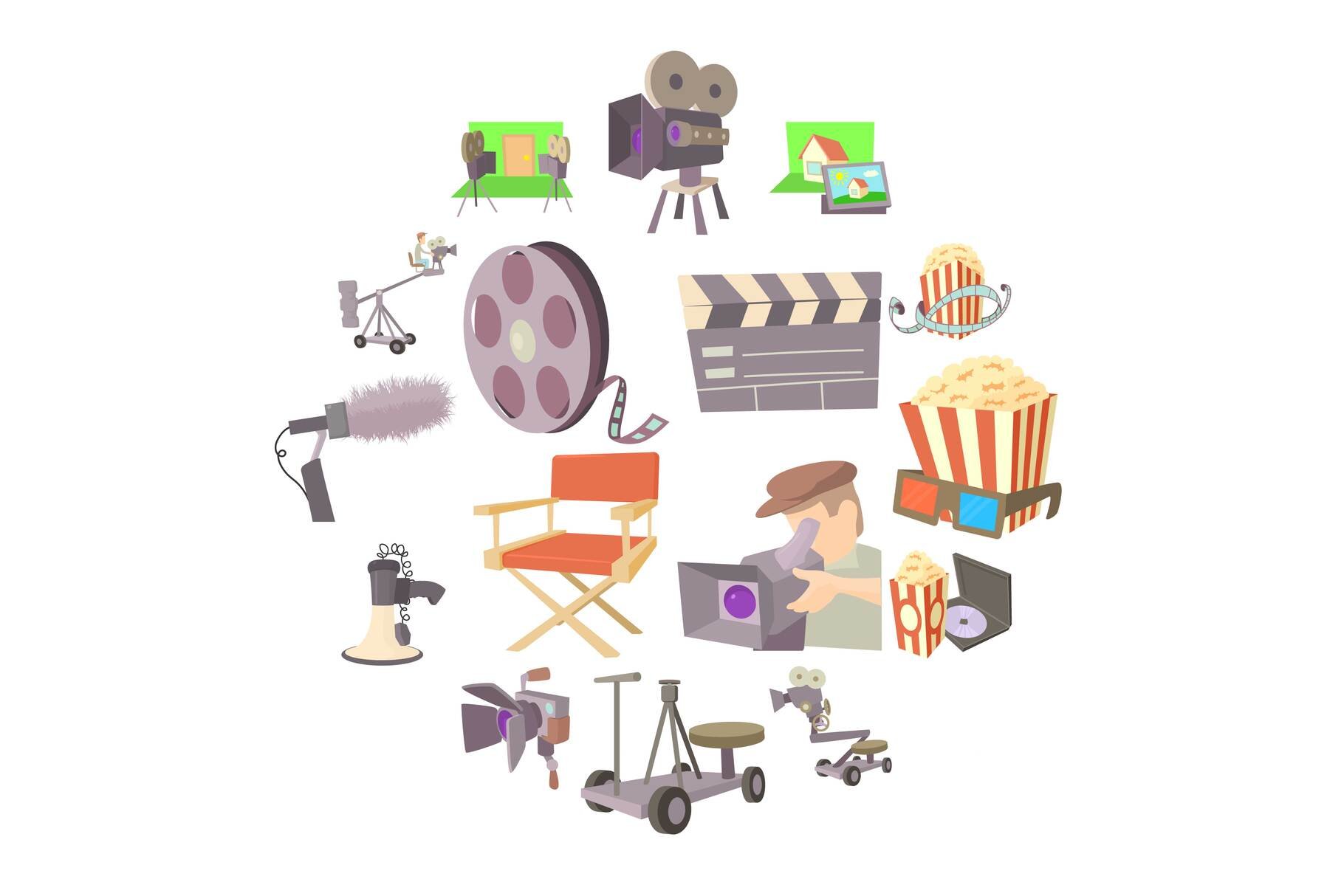 Movie cinema symbols icons set cover image.