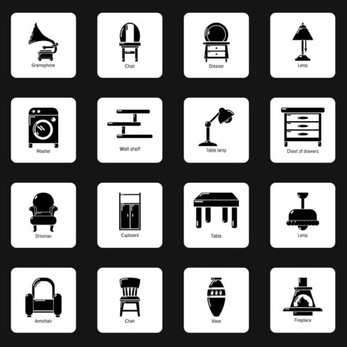 Interior furniture icons set, simple cover image.