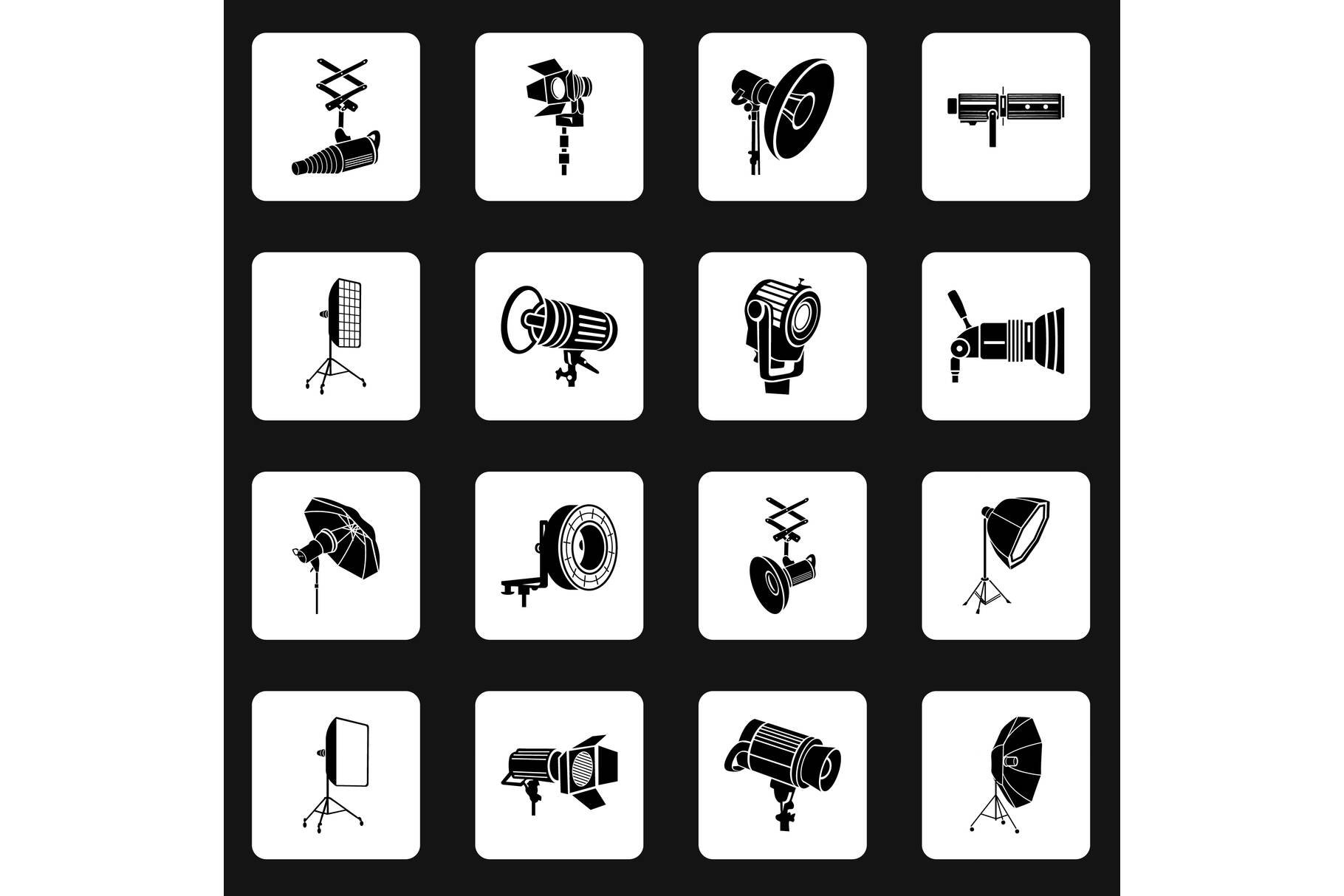 Photography icons set, simple style cover image.