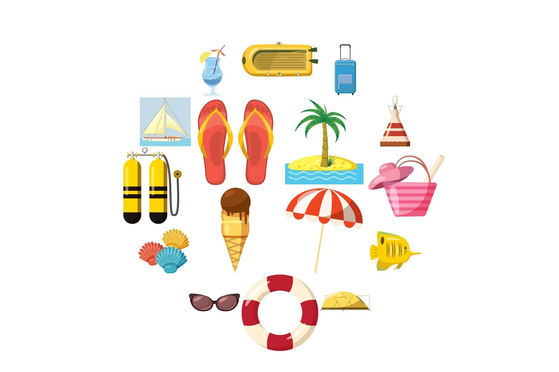 Travel Icons set, cartoon style cover image.