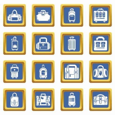 Bag baggage suitcase icons set blue cover image.