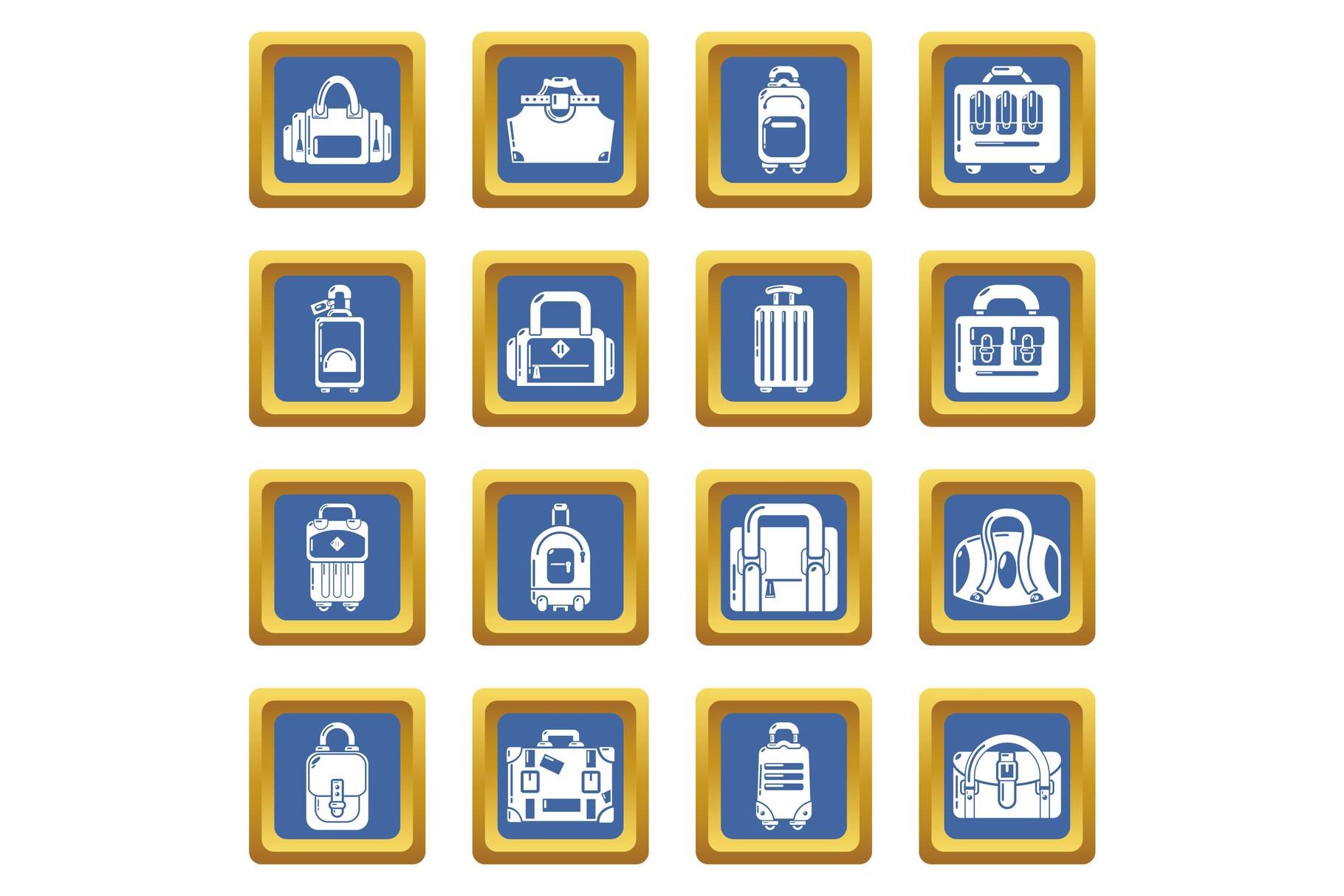 Bag baggage suitcase icons set blue cover image.