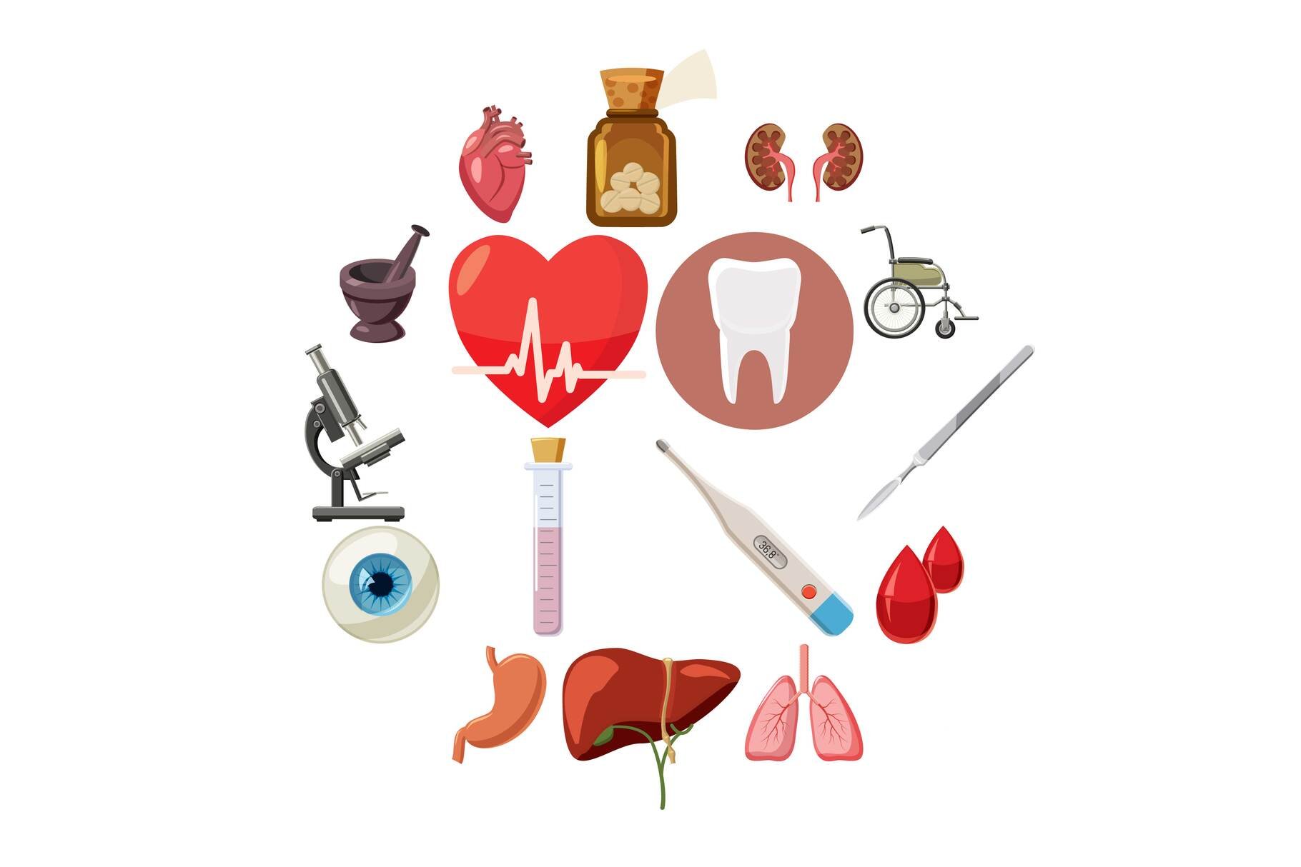 Medical icons set, cartoon style cover image.