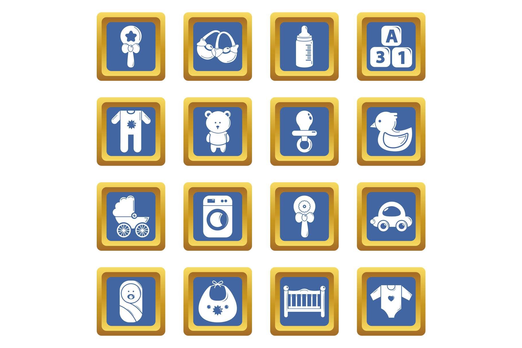 Baby born icons set blue square cover image.
