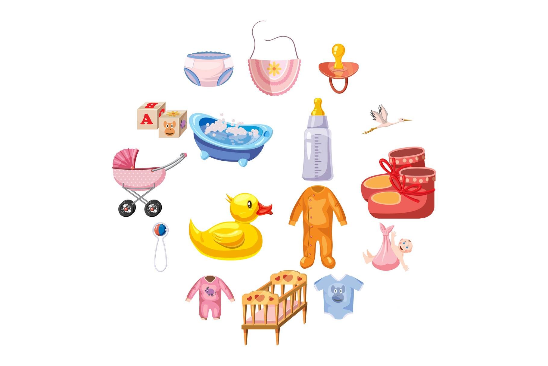 Baby born icons set, cartoon style cover image.