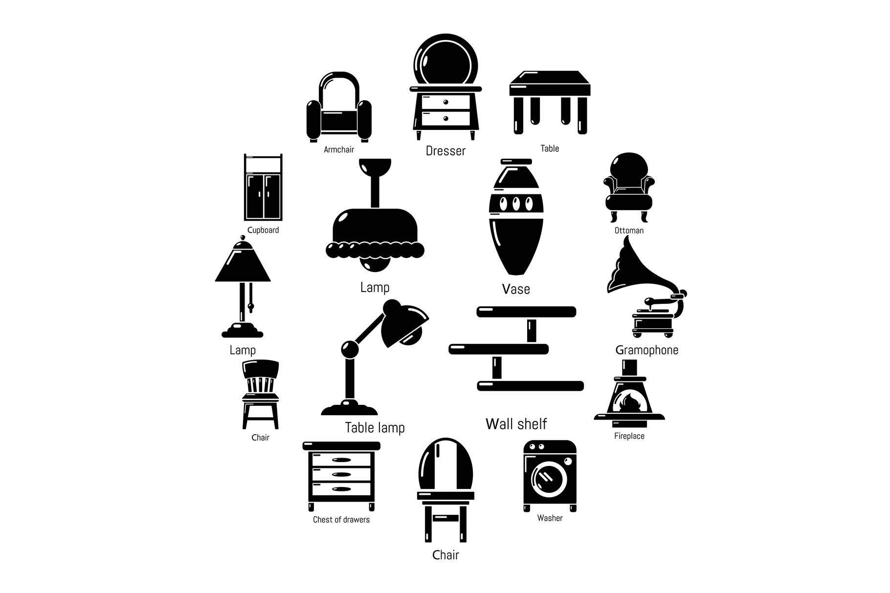 Interior furniture icons set, simple cover image.