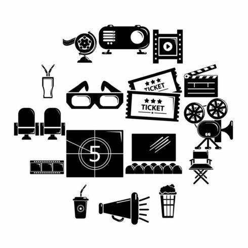 Cinema icons set symbols cover image.