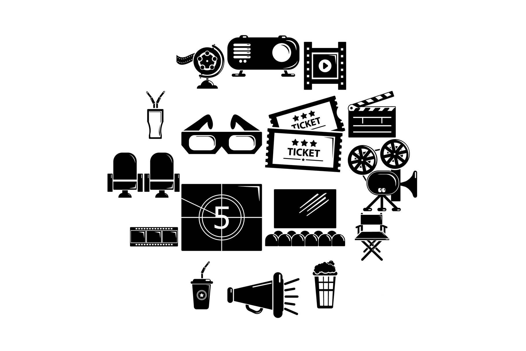 Cinema icons set symbols cover image.