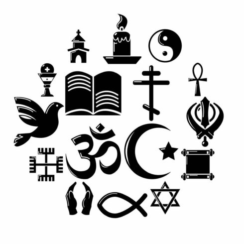 Religion icons set, simple style cover image.