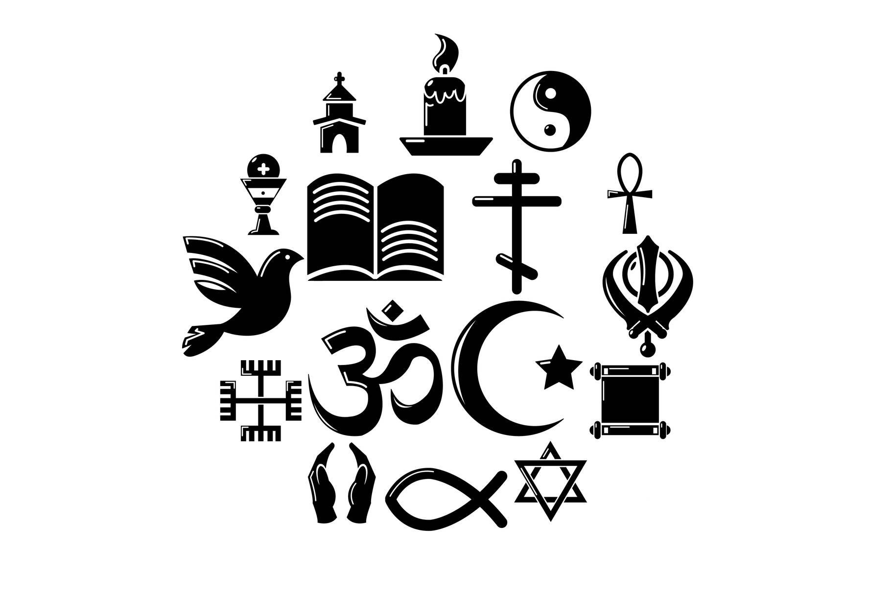 Religion icons set, simple style cover image.