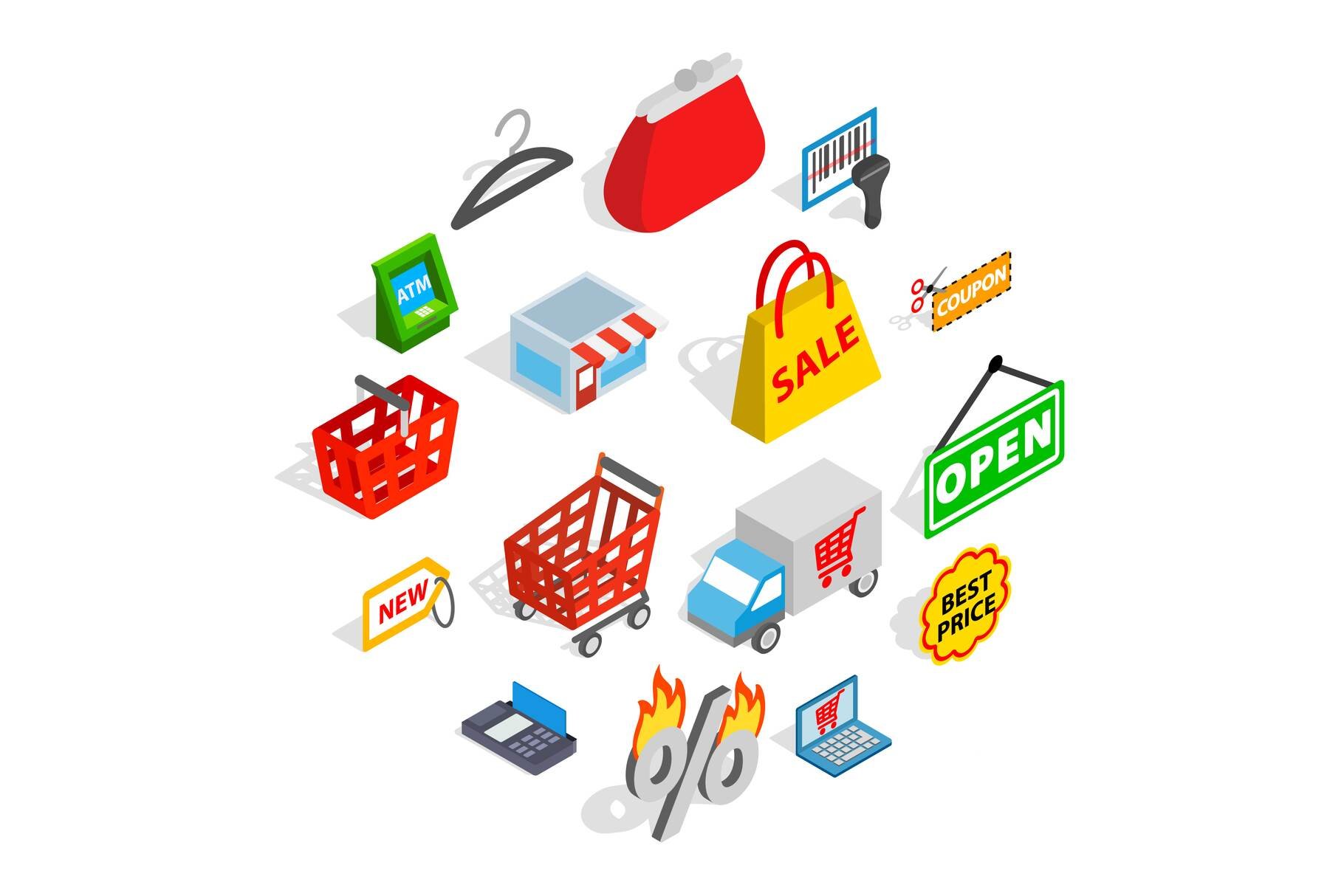 Shopping icons set cover image.