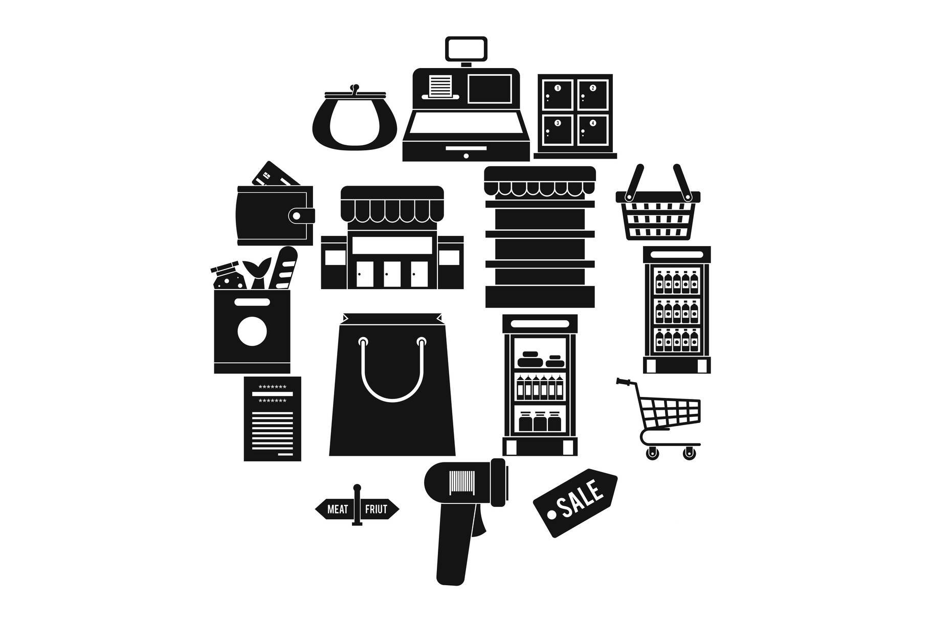 Supermarket icons set, simple ctyle cover image.