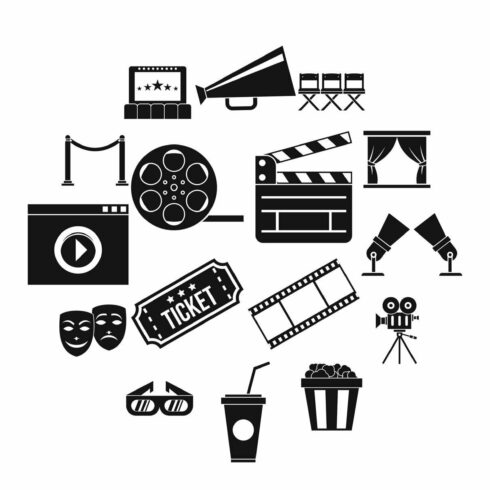 Cinema icons set, simple style cover image.