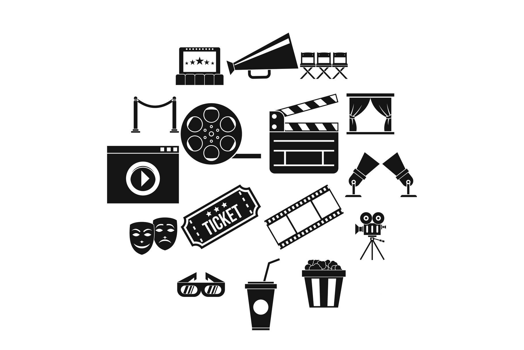 Cinema icons set, simple style cover image.