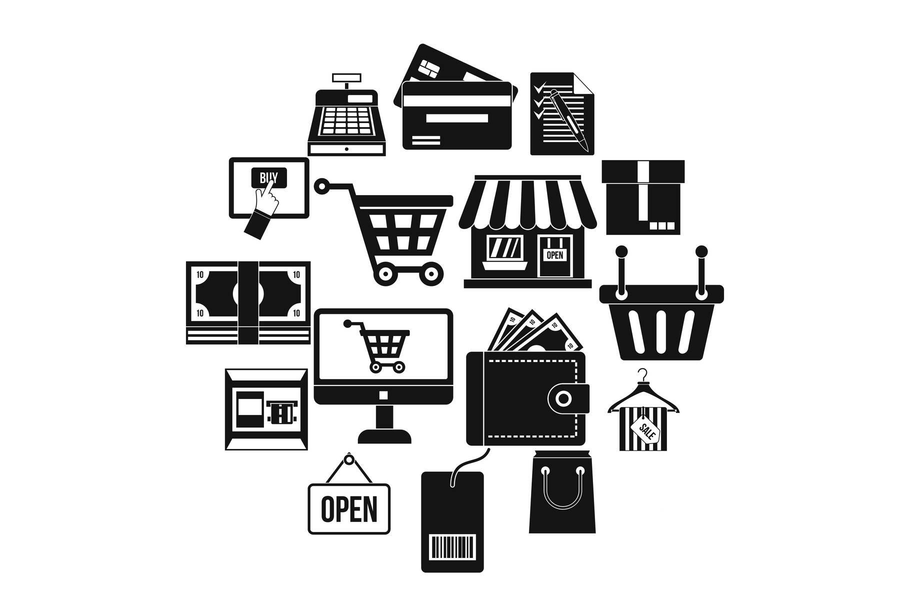 Shopping icons set, simple style cover image.