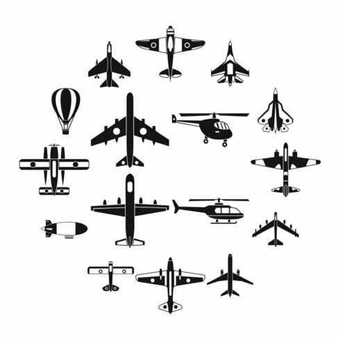 Aviation icons set, simple style cover image.