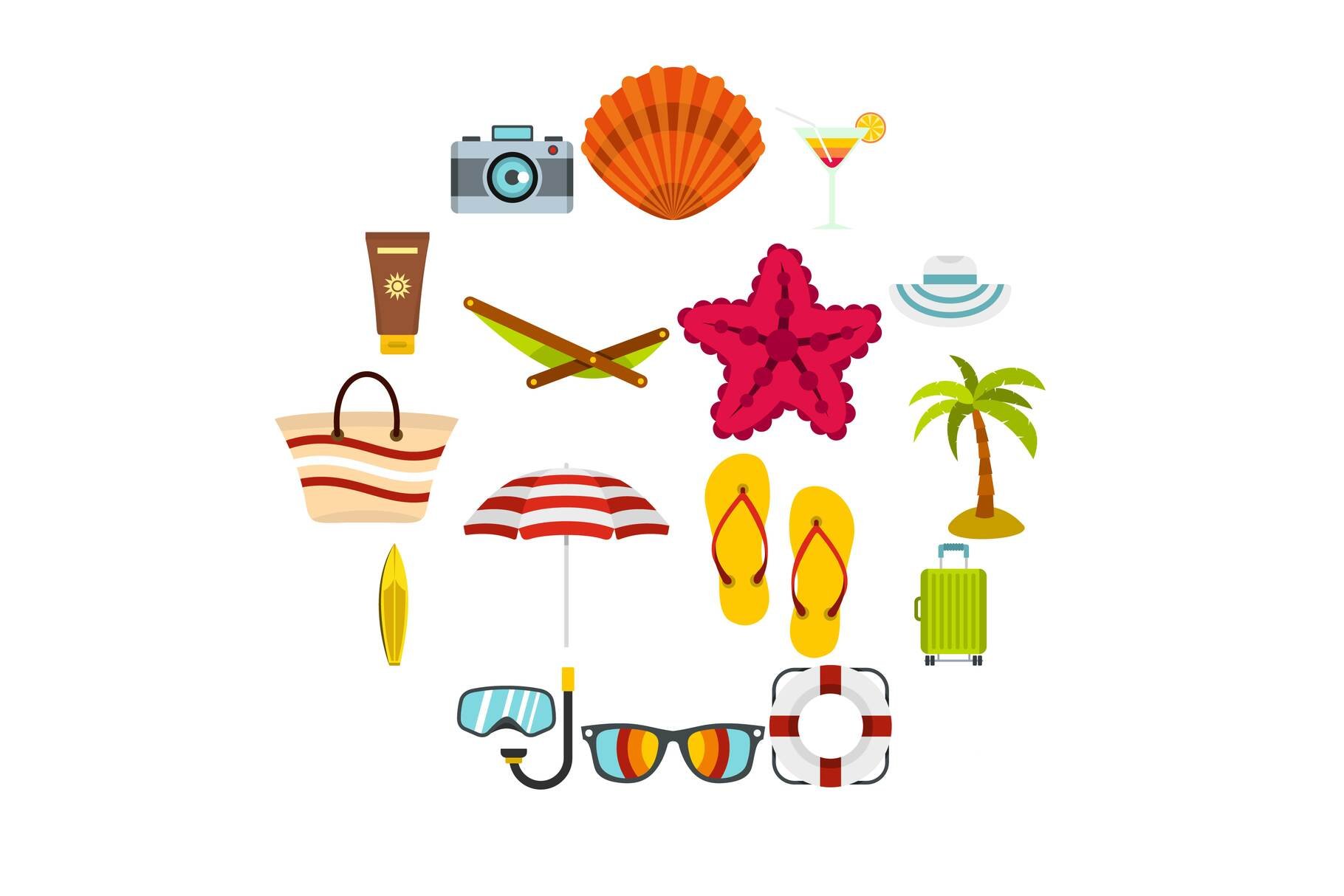 Summer rest set flat icons cover image.
