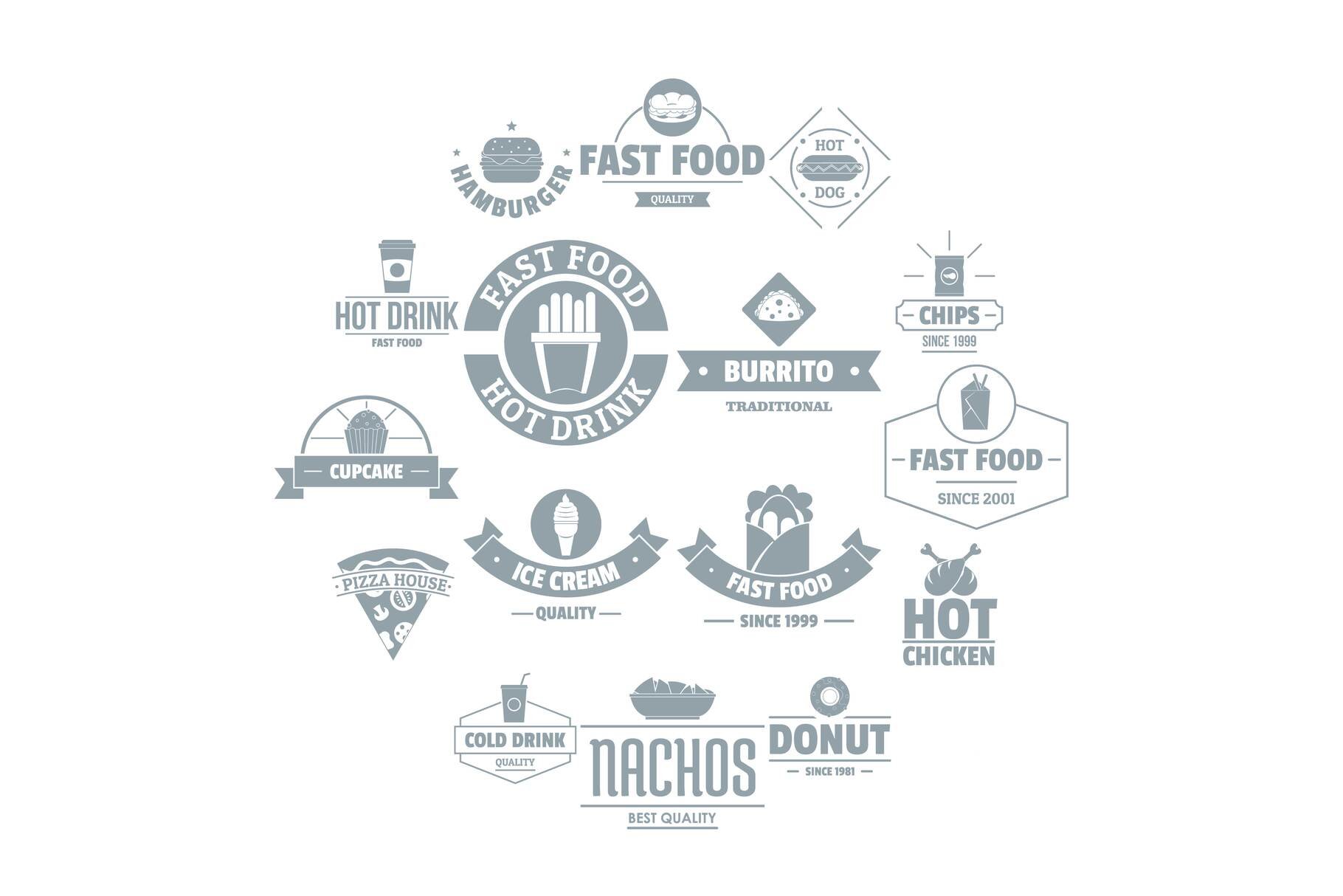 Fast food logo icons set cover image.