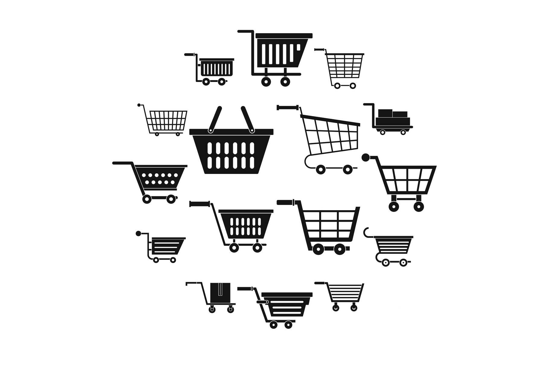 Shopping cart icons set cover image.